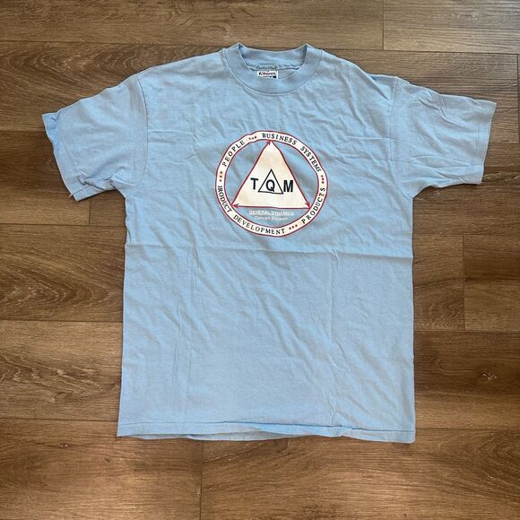 Vintage 80s General Dynamics TQM Corporate Single Stitch Blue T Shirt Size XL